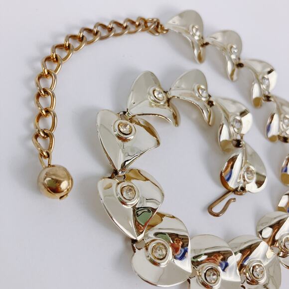 Vintage Mid Century Gold Tone Heart Rhinestone Choker Necklace 1950s - Picture 15 of 15